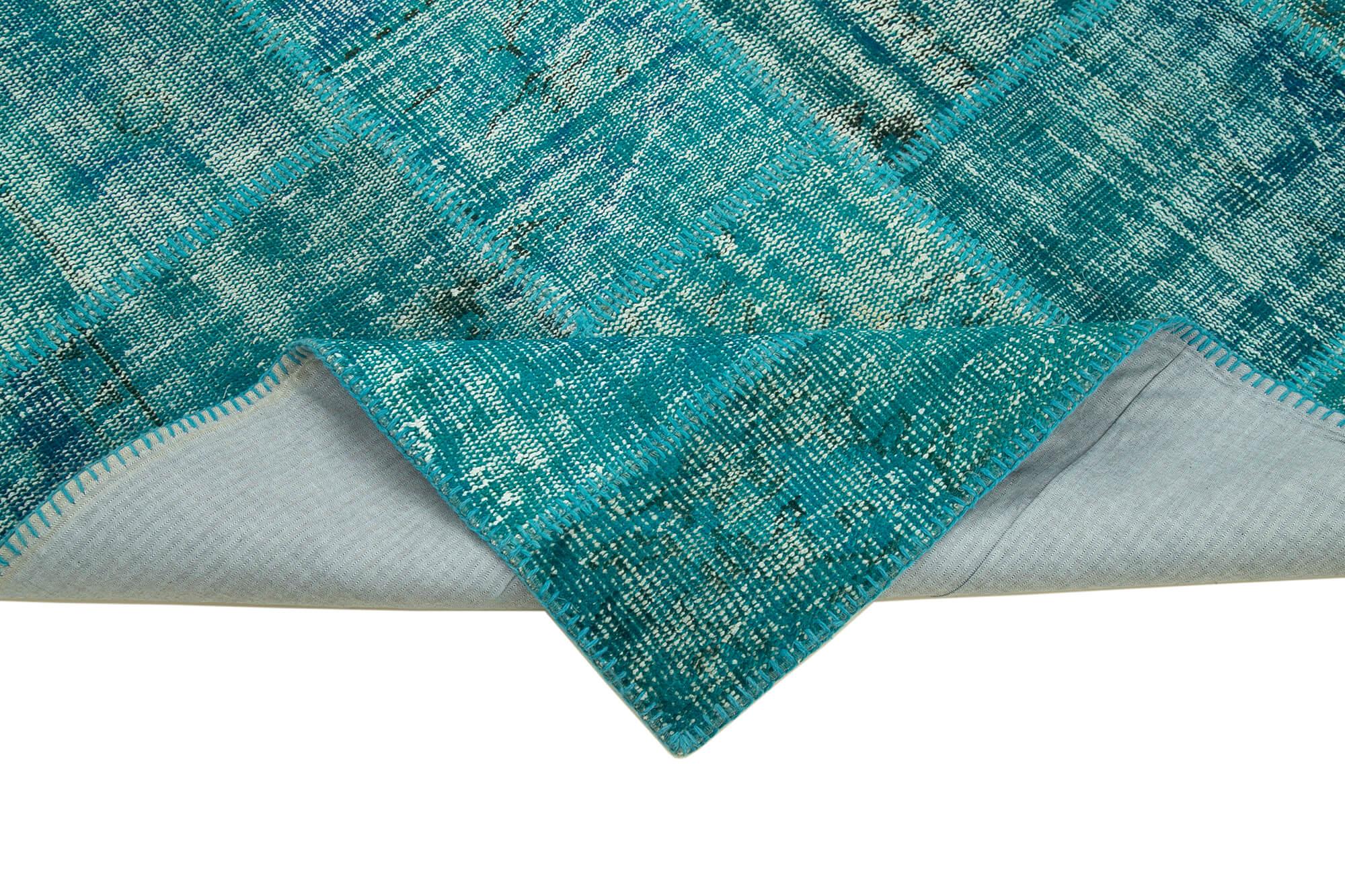 Kırk Yama Turkuaz Patchwork Pamuk Yün El Dokuma Halısı 174x243 Agacan