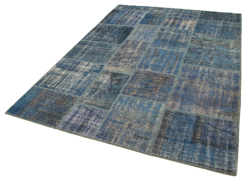 Kırk Yama Mavi Patchwork Pamuk Yün El Dokuma Halısı 176x243 Agacan