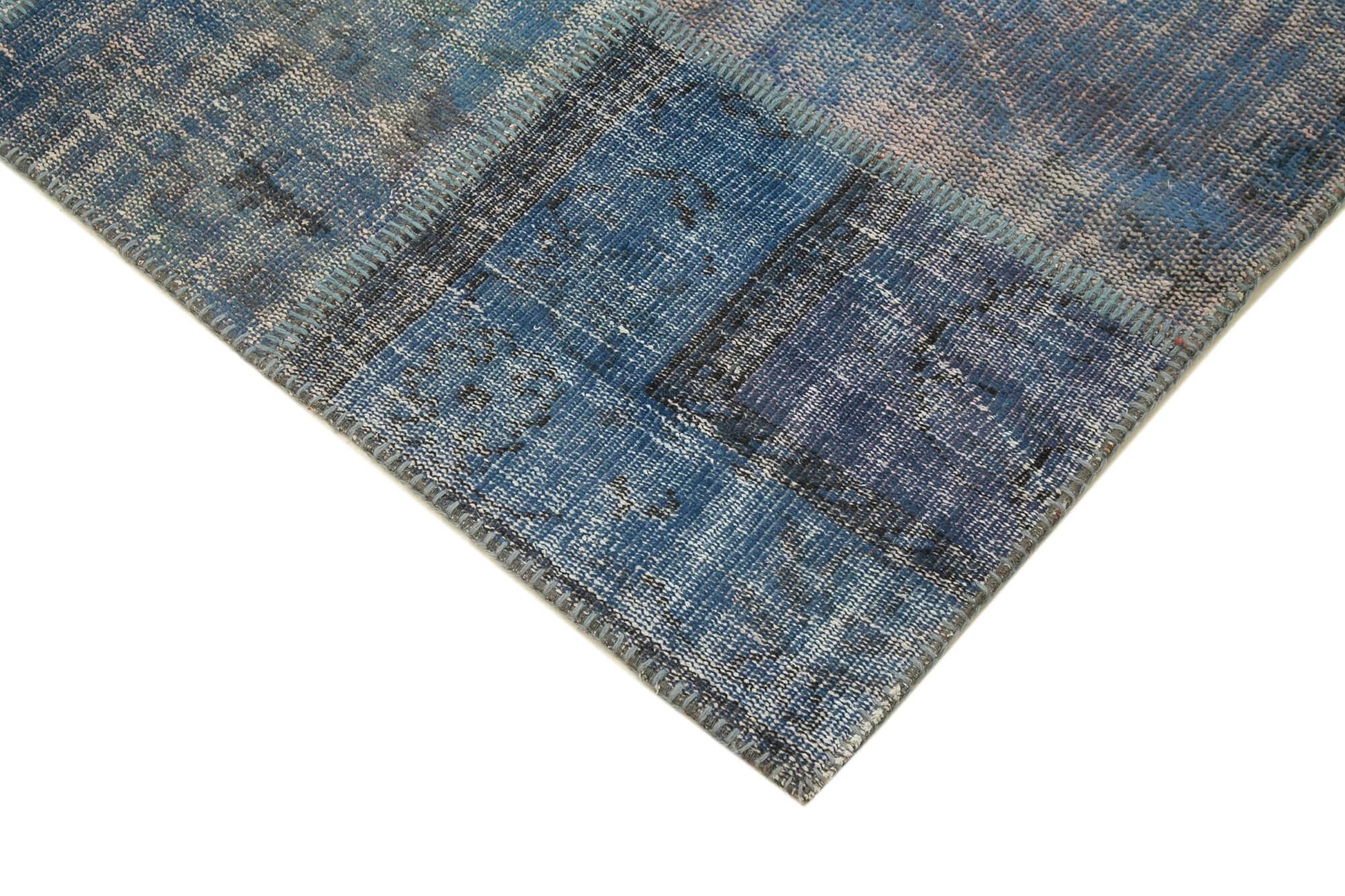Kırk Yama Mavi Patchwork Pamuk Yün El Dokuma Halısı 176x243 Agacan