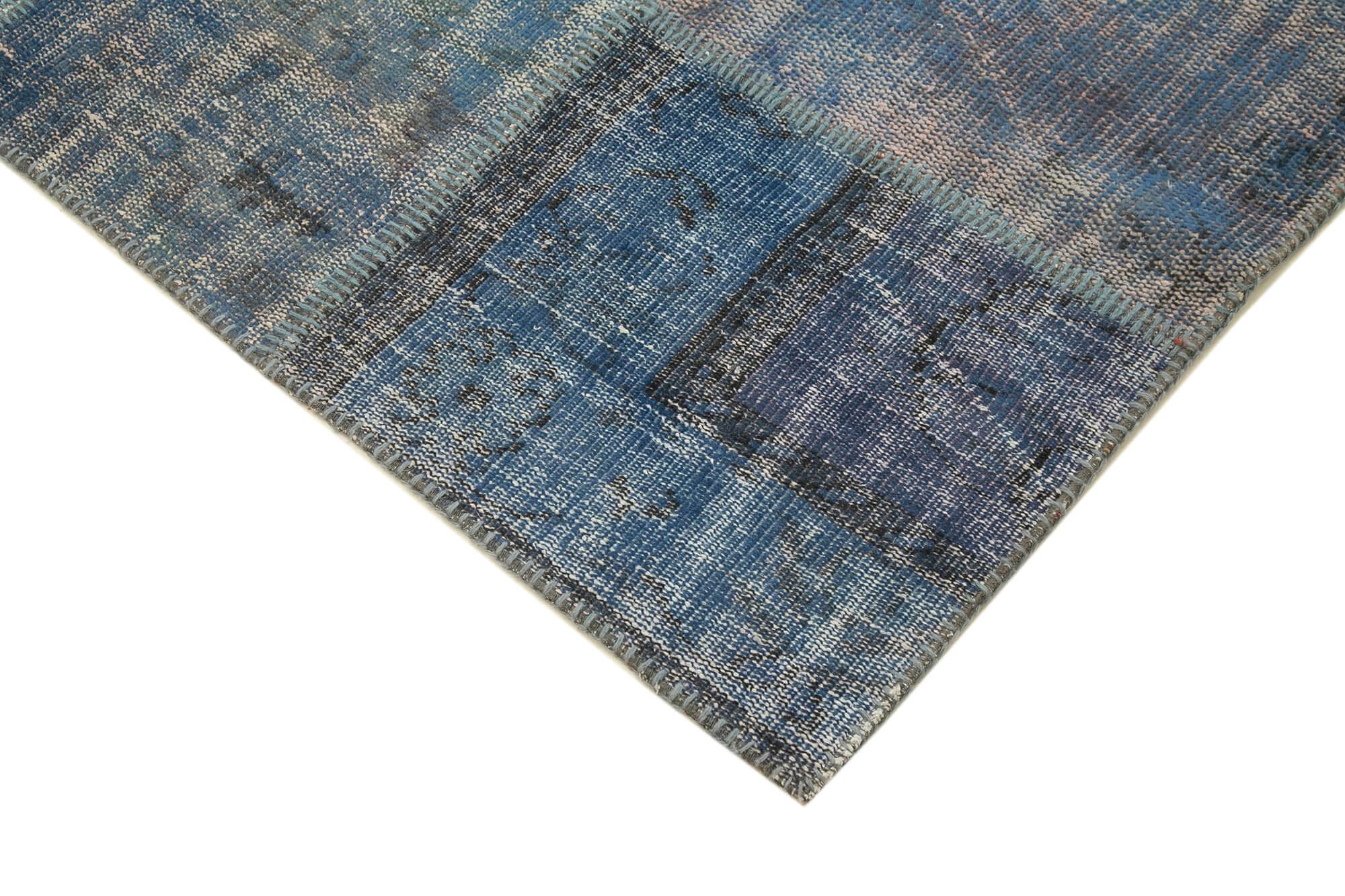 Kırk Yama Mavi Patchwork Pamuk Yün El Dokuma Halısı 176x243 Agacan