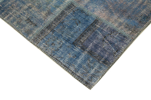 Kırk Yama Mavi Patchwork Pamuk Yün El Dokuma Halısı 176x243 Agacan