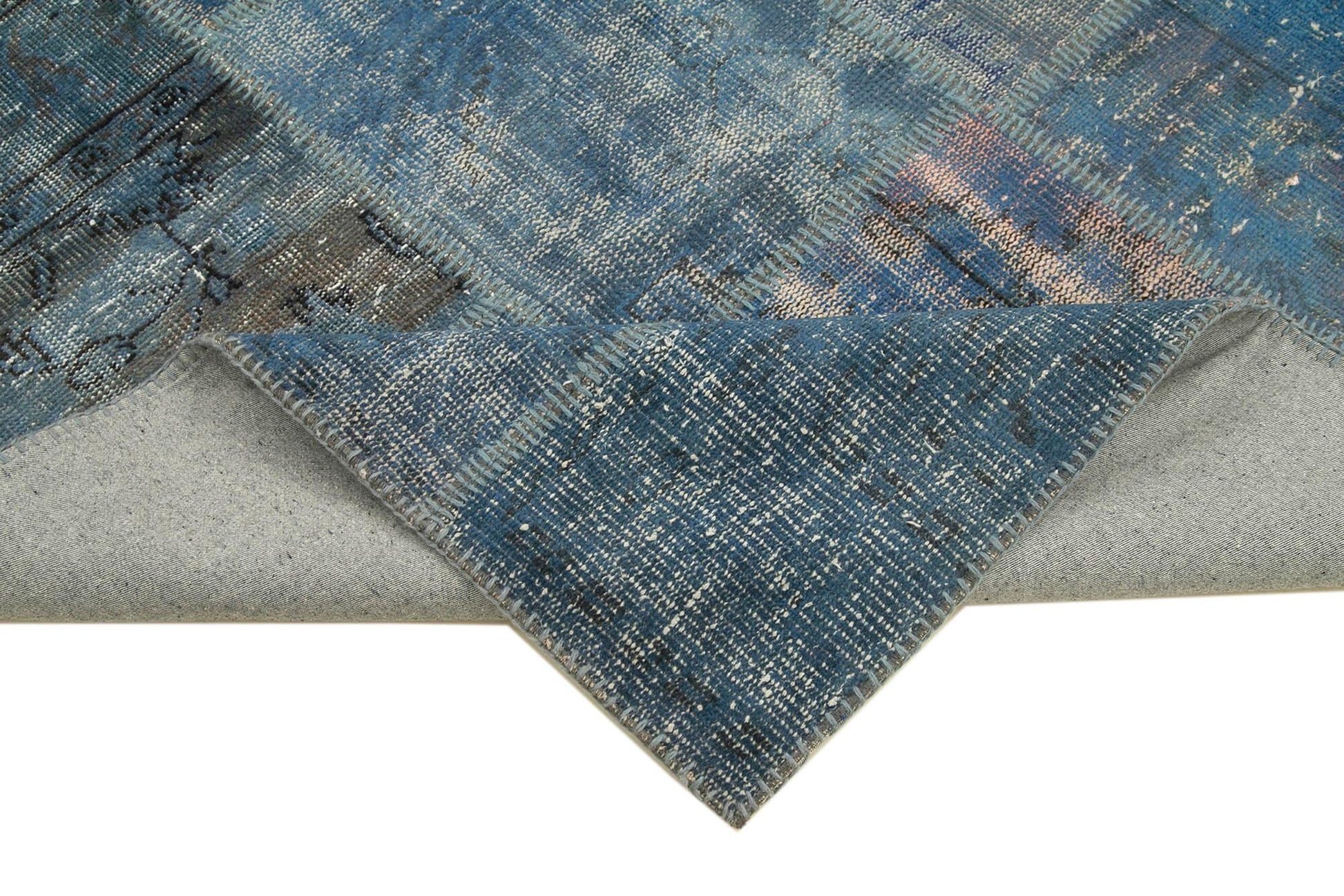 Kırk Yama Mavi Patchwork Pamuk Yün El Dokuma Halısı 176x243 Agacan