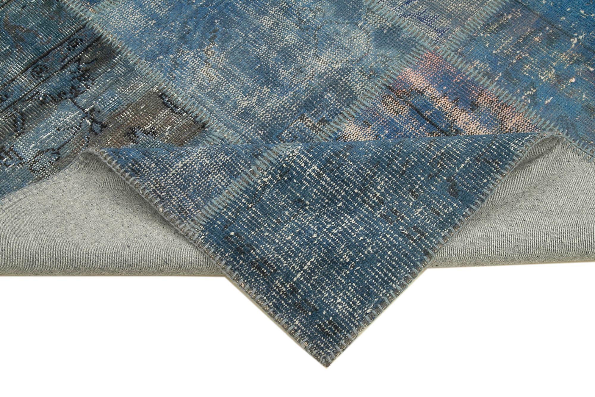 Kırk Yama Mavi Patchwork Pamuk Yün El Dokuma Halısı 176x243 Agacan