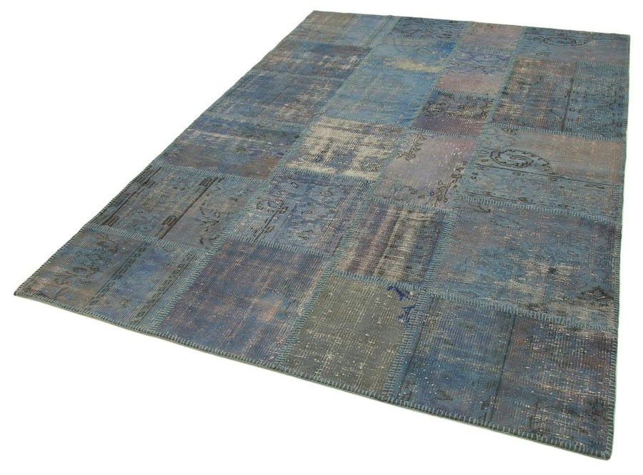 Kırk Yama Mavi Patchwork Pamuk Yün El Dokuma Halısı 177x247 Agacan