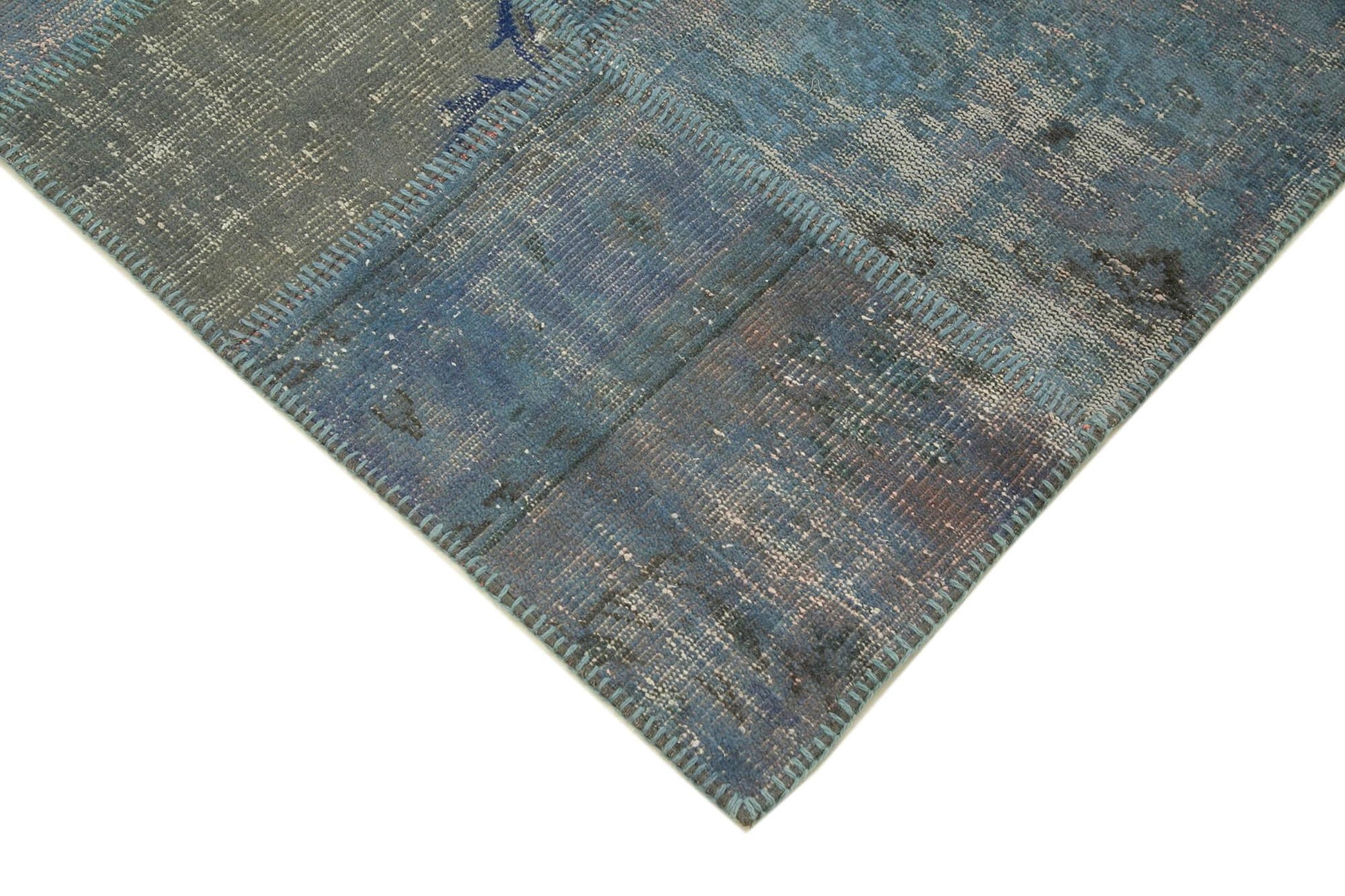 Kırk Yama Mavi Patchwork Pamuk Yün El Dokuma Halısı 177x247 Agacan