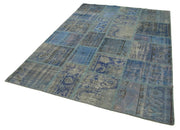 Kırk Yama Mavi Patchwork Pamuk Yün El Dokuma Halısı 175x247 Agacan