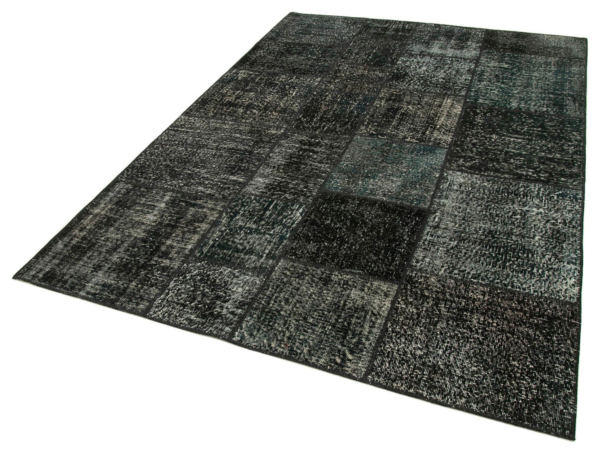 Kırk Yama Siyah Patchwork Pamuk Yün El Dokuma Halısı 171x241 Agacan