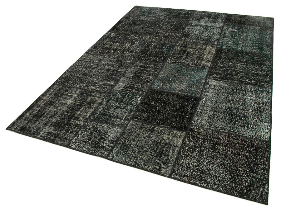 Kırk Yama Siyah Patchwork Pamuk Yün El Dokuma Halısı 171x241 Agacan