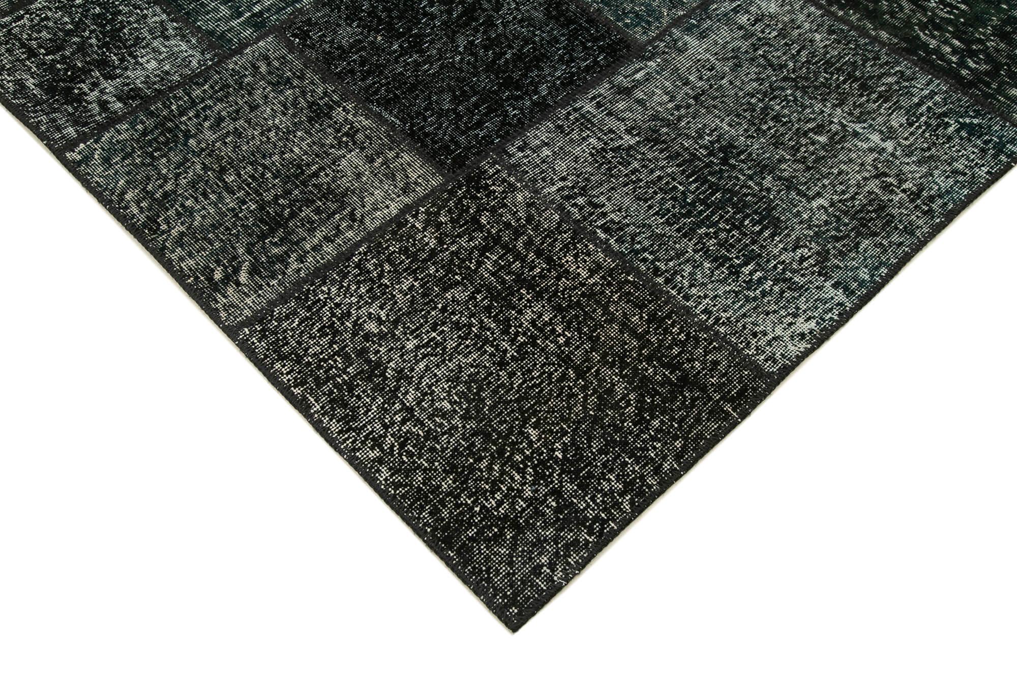 Kırk Yama Siyah Patchwork Pamuk Yün El Dokuma Halısı 171x241 Agacan