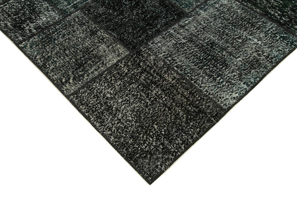 Kırk Yama Siyah Patchwork Pamuk Yün El Dokuma Halısı 171x241 Agacan