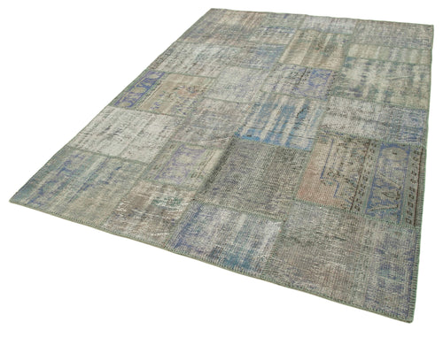 Kırk Yama Gri Patchwork Pamuk Yün El Dokuma Halısı 173x247 Agacan