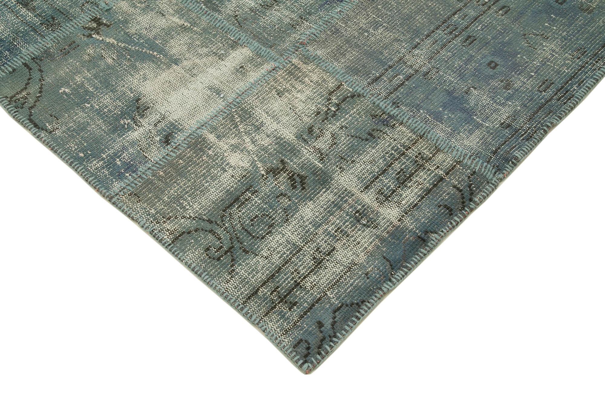 Kırk Yama Mavi Patchwork Pamuk Yün El Dokuma Halısı 174x242 Agacan