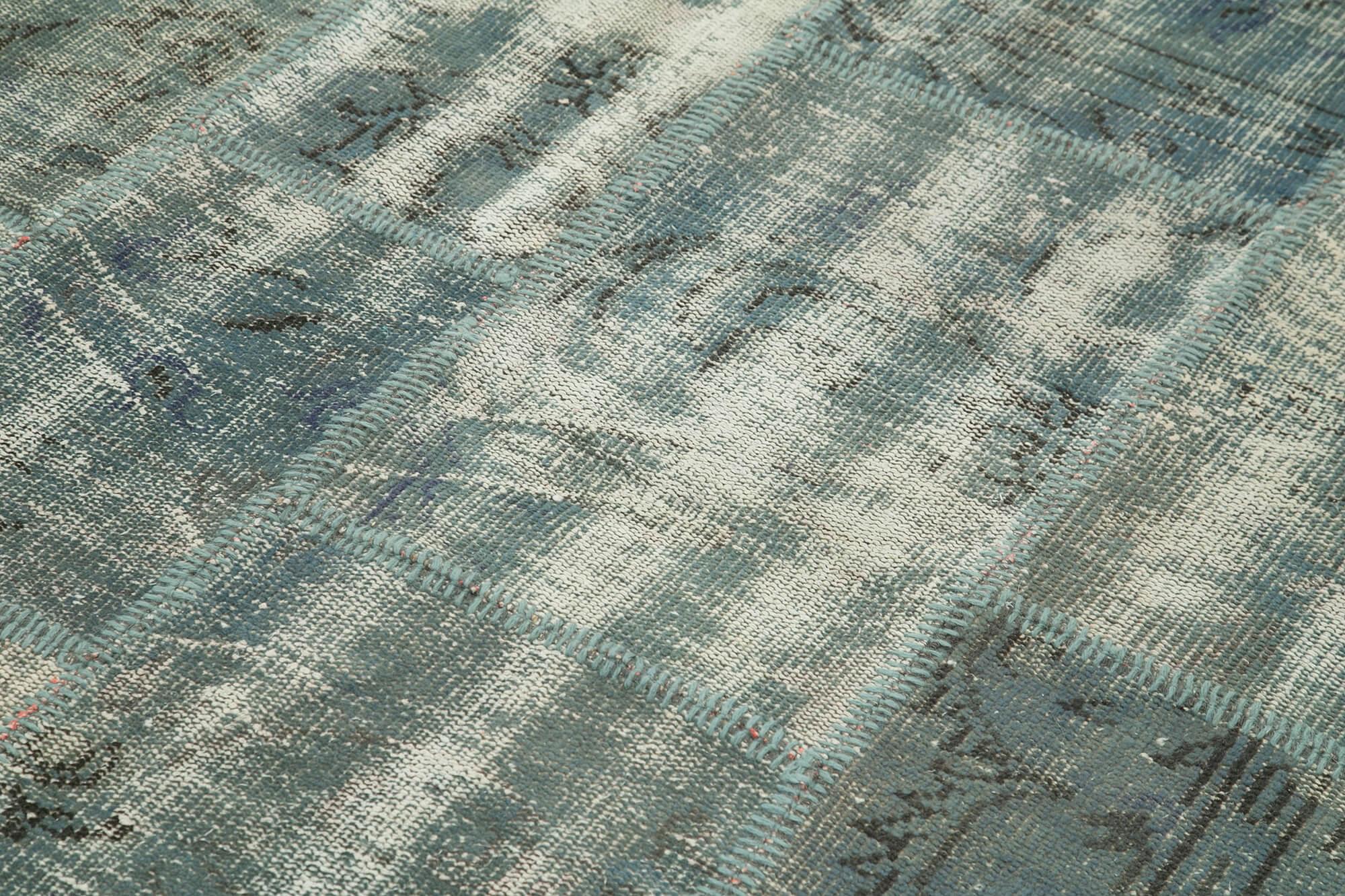 Kırk Yama Mavi Patchwork Pamuk Yün El Dokuma Halısı 174x242 Agacan