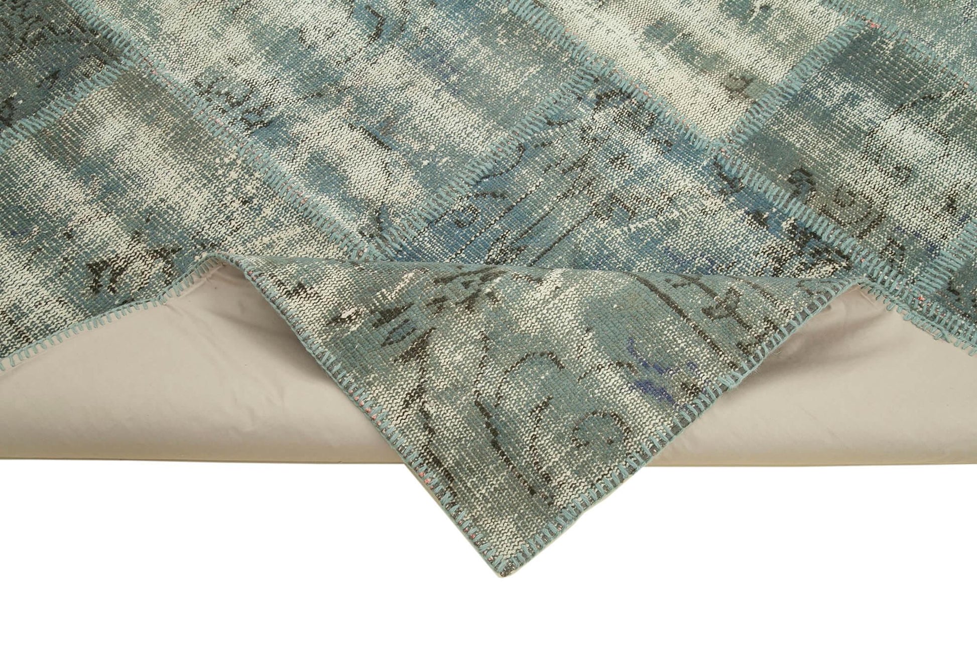 Kırk Yama Mavi Patchwork Pamuk Yün El Dokuma Halısı 174x242 Agacan