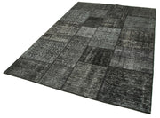 Kırk Yama Siyah Patchwork Pamuk Yün El Dokuma Halısı 171x246 Agacan