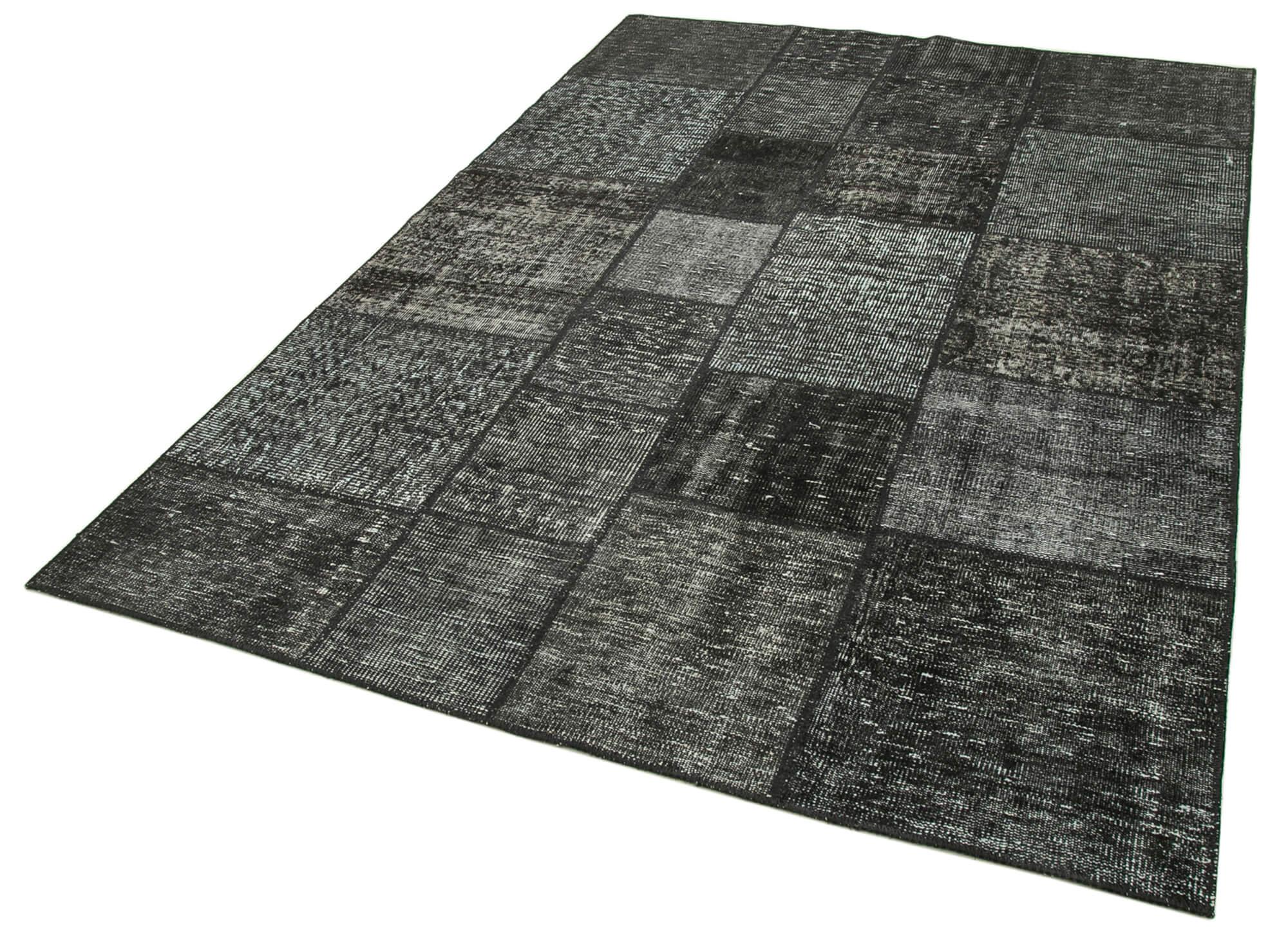 Kırk Yama Siyah Patchwork Pamuk Yün El Dokuma Halısı 171x246 Agacan