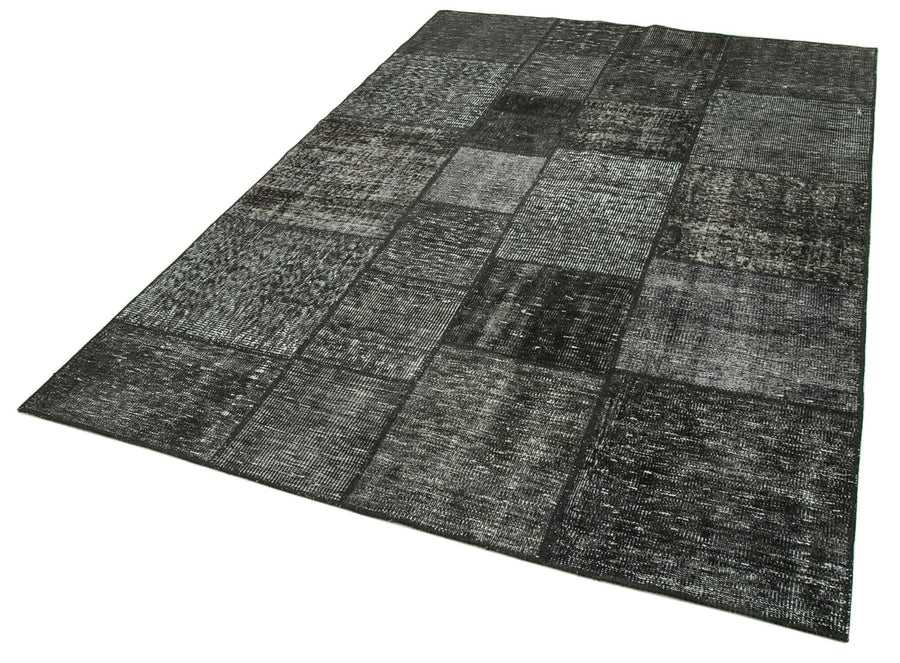Kırk Yama Siyah Patchwork Pamuk Yün El Dokuma Halısı 171x246 Agacan