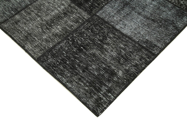 Kırk Yama Siyah Patchwork Pamuk Yün El Dokuma Halısı 171x246 Agacan
