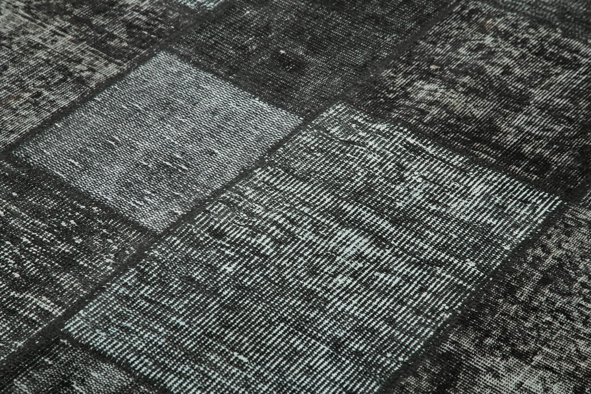 Kırk Yama Siyah Patchwork Pamuk Yün El Dokuma Halısı 171x246 Agacan