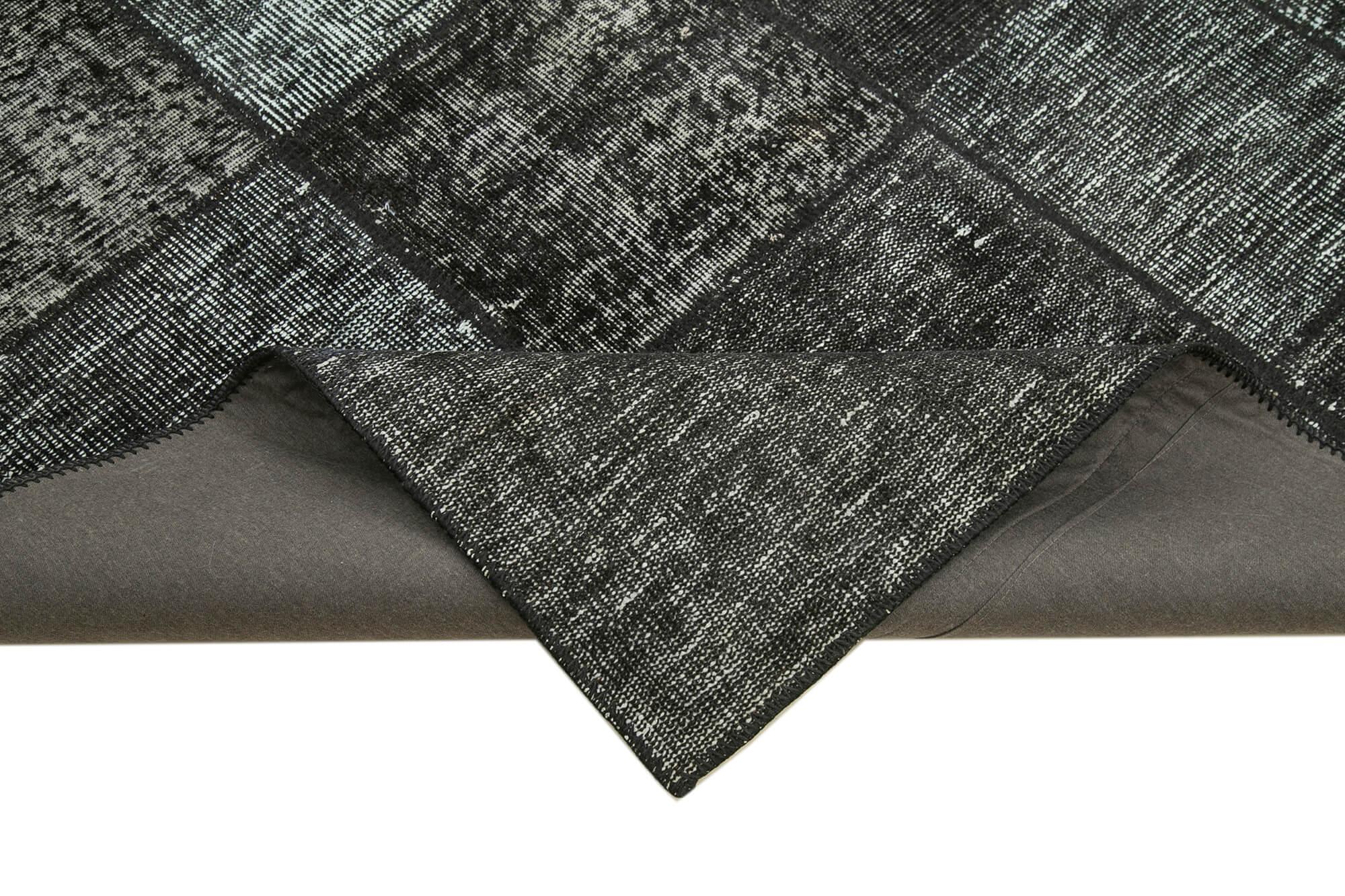 Kırk Yama Siyah Patchwork Pamuk Yün El Dokuma Halısı 171x246 Agacan