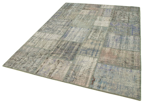 Kırk Yama Gri Patchwork Pamuk Yün El Dokuma Halısı 176x243 Agacan