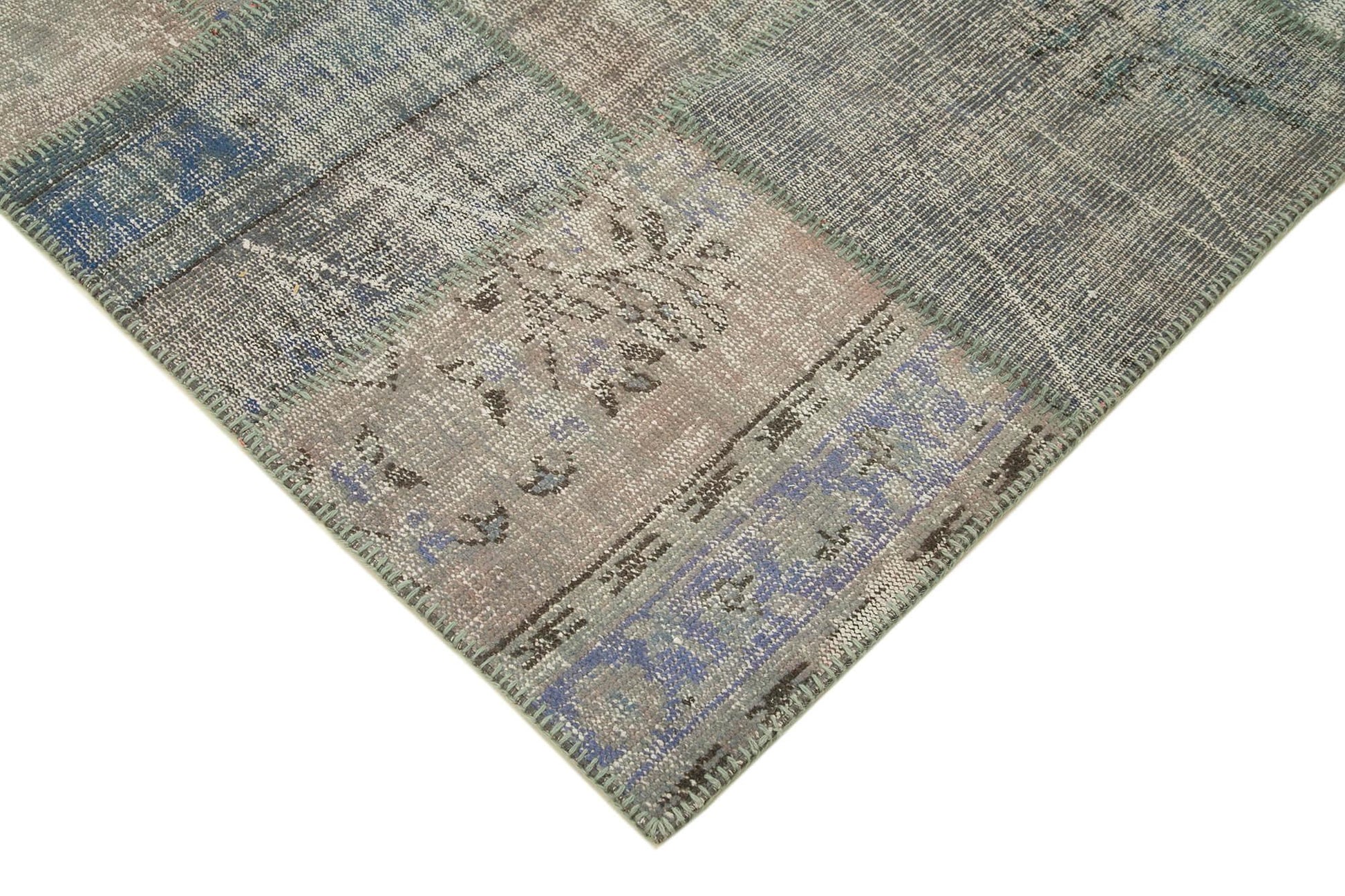 Kırk Yama Gri Patchwork Pamuk Yün El Dokuma Halısı 176x247 Agacan