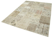 Kırk Yama Bej Patchwork Pamuk Yün El Dokuma Halısı 173x240 Agacan