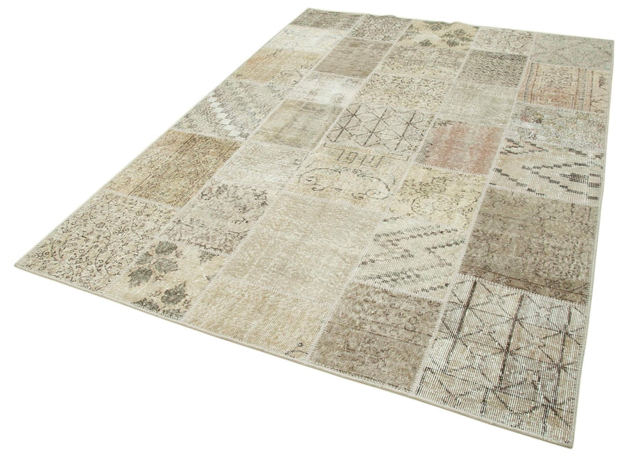 Kırk Yama Bej Patchwork Pamuk Yün El Dokuma Halısı 173x240 Agacan