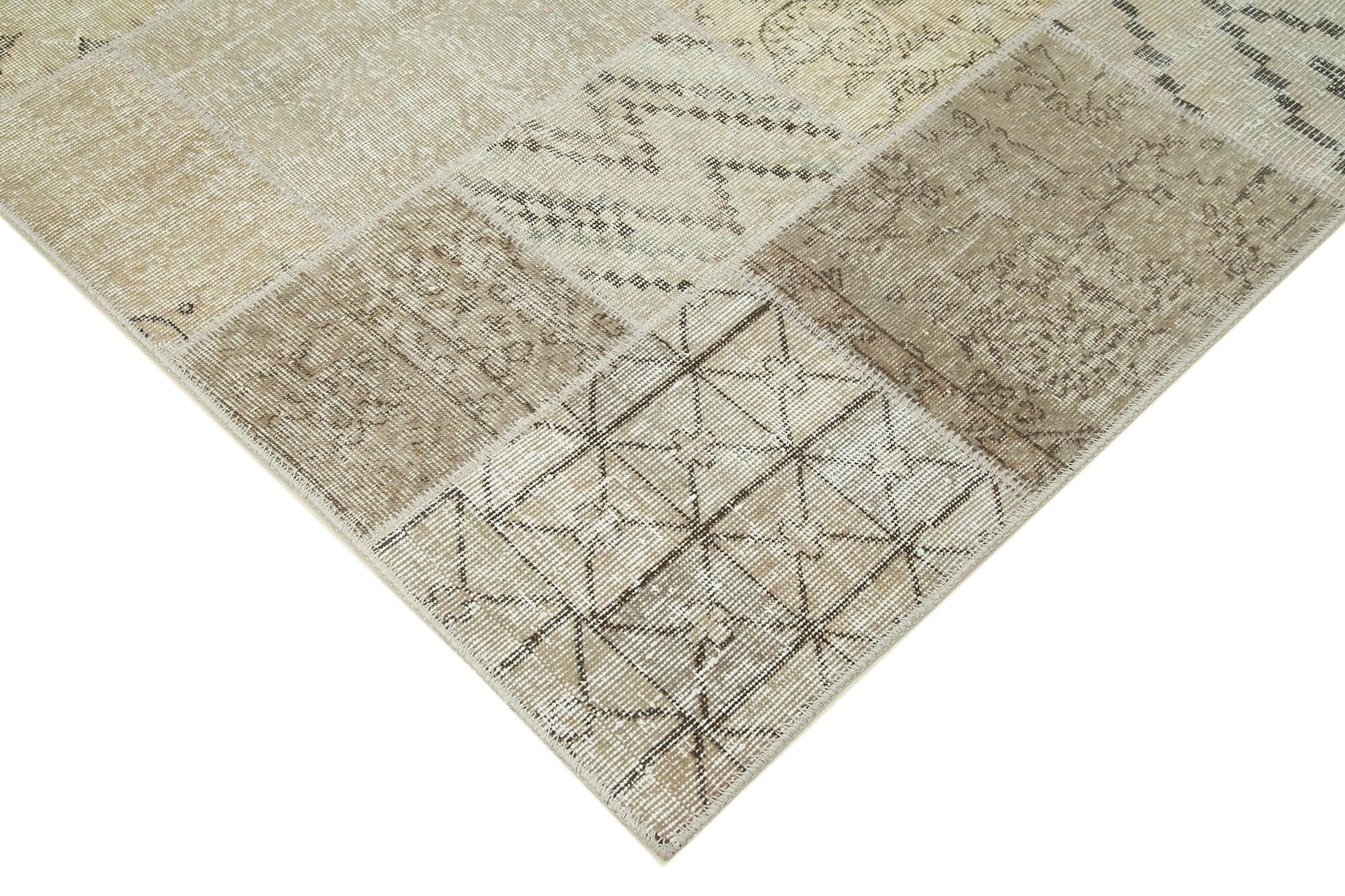 Kırk Yama Bej Patchwork Pamuk Yün El Dokuma Halısı 173x240 Agacan