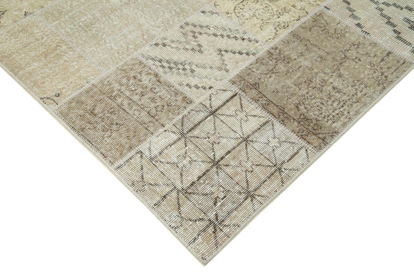 Kırk Yama Bej Patchwork Pamuk Yün El Dokuma Halısı 173x240 Agacan