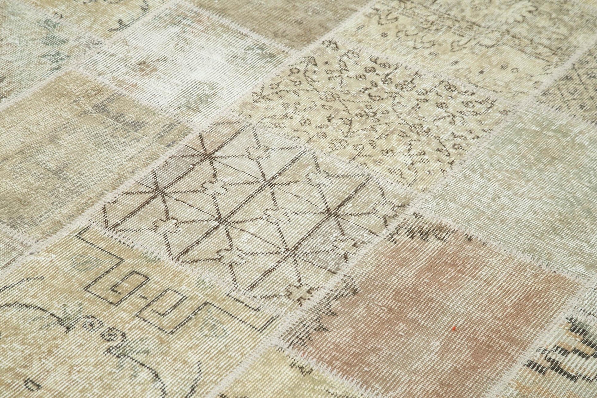 Kırk Yama Bej Patchwork Pamuk Yün El Dokuma Halısı 173x240 Agacan