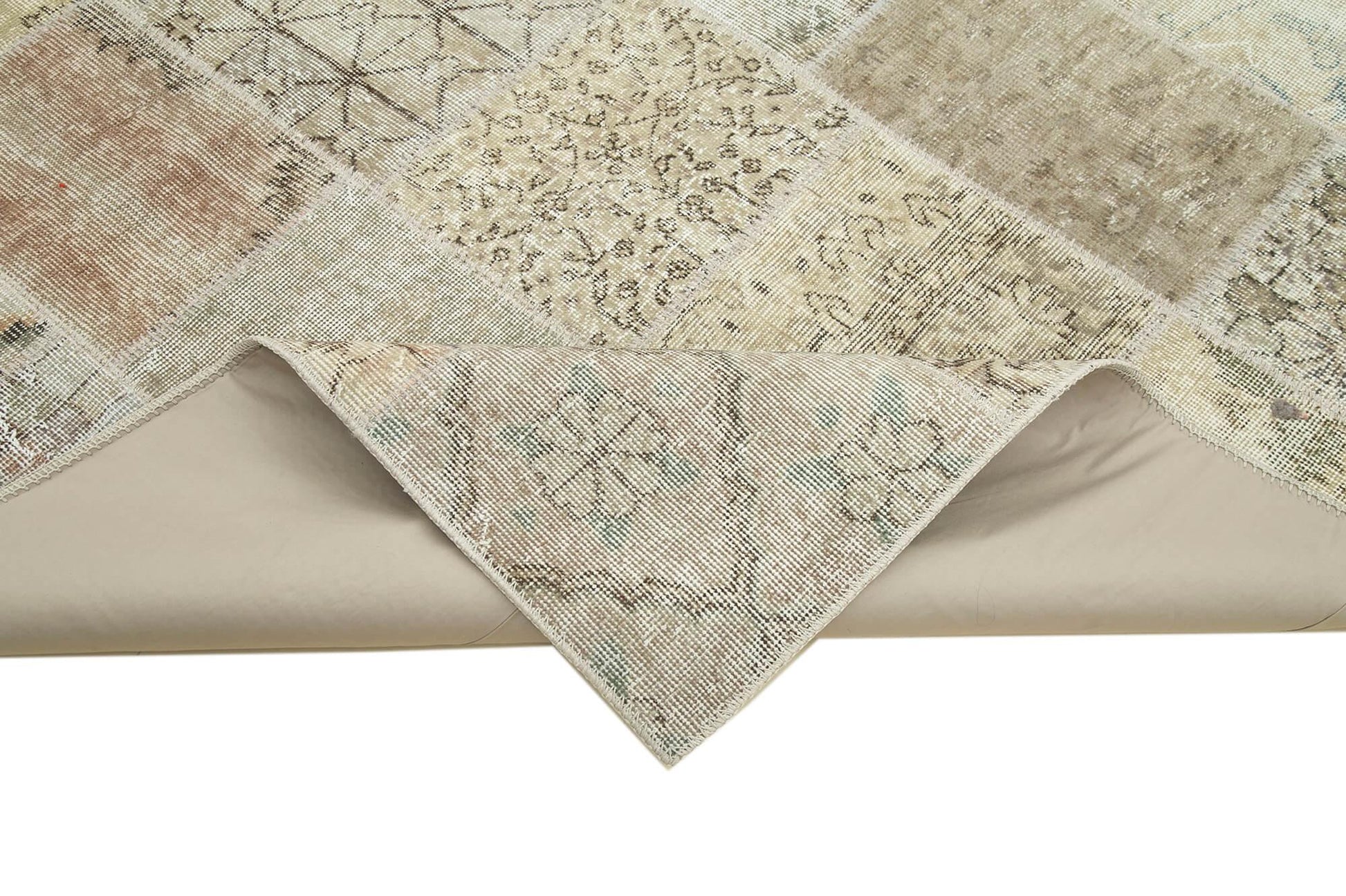 Kırk Yama Bej Patchwork Pamuk Yün El Dokuma Halısı 173x240 Agacan
