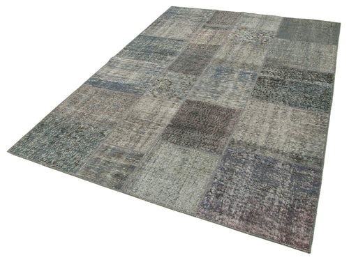 Kırk Yama Gri Patchwork Pamuk Yün El Dokuma Halısı 170x241 Agacan