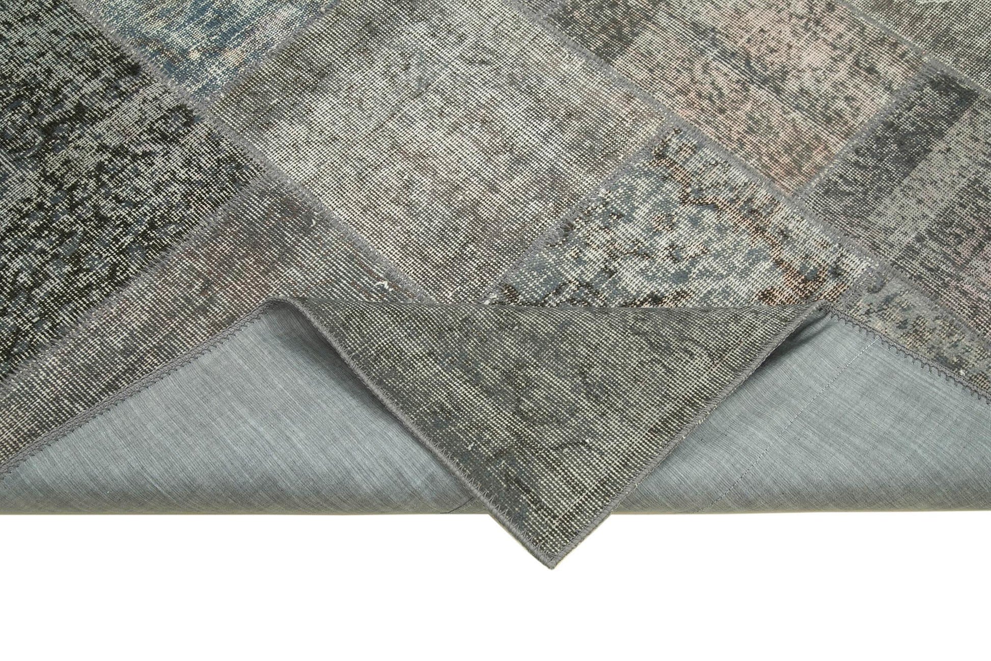 Kırk Yama Gri Patchwork Pamuk Yün El Dokuma Halısı 170x241 Agacan