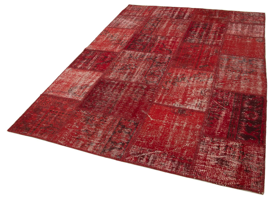 Kırk Yama Kırmızı Patchwork Pamuk Yün El Dokuma Halısı 171x245 Agacan
