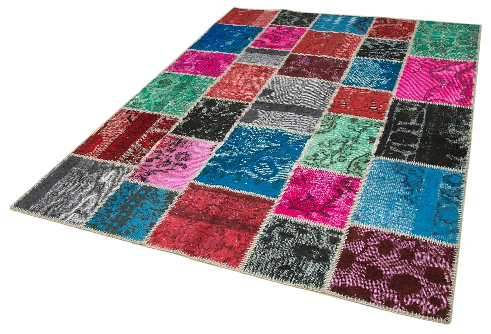 Kırk Yama Mavi Patchwork Pamuk Yün El Dokuma Halısı 179x243 Agacan