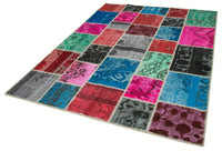 Colorful Geometric Patchwork Rug from Vintage Turkish Rugs 179x243 cm (5'10" x 8')