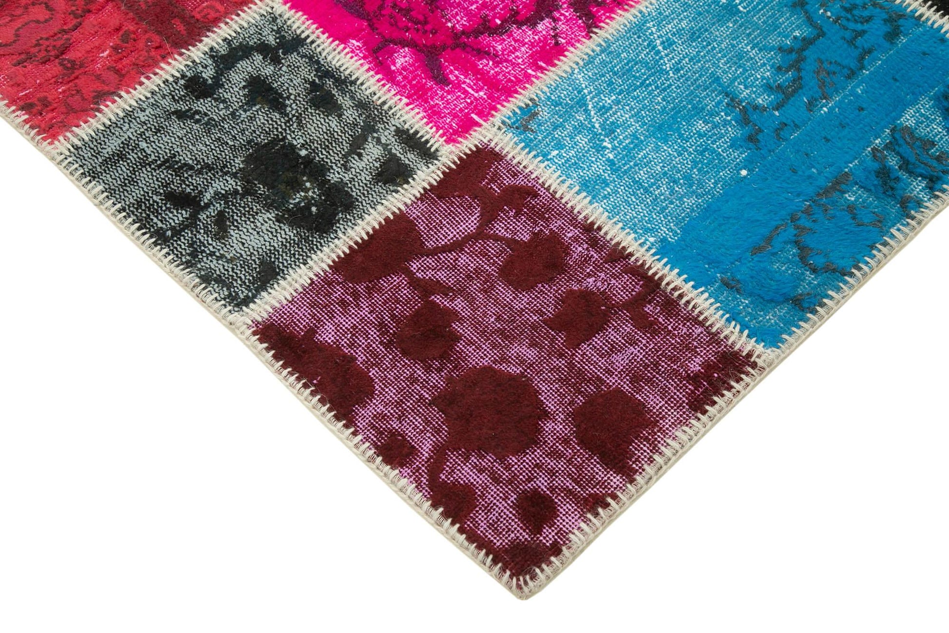 Kırk Yama Mavi Patchwork Pamuk Yün El Dokuma Halısı 179x243 Agacan