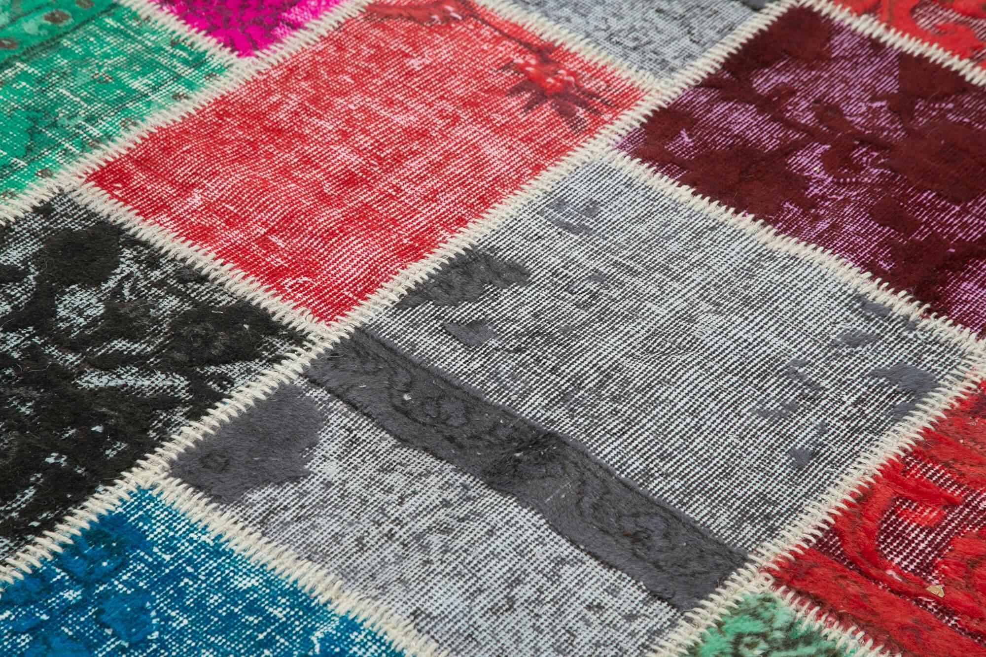 Kırk Yama Mavi Patchwork Pamuk Yün El Dokuma Halısı 179x243 Agacan