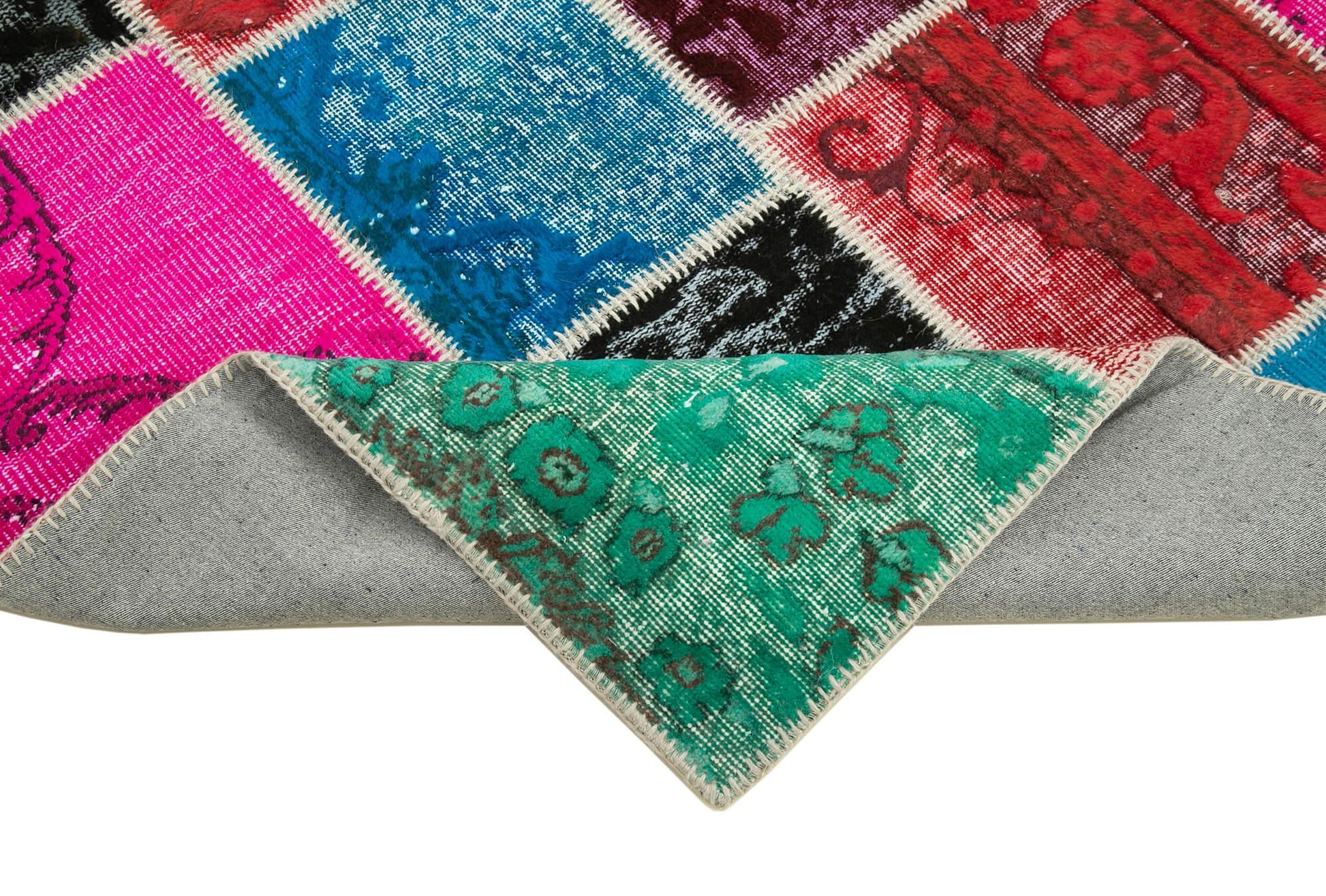Kırk Yama Mavi Patchwork Pamuk Yün El Dokuma Halısı 179x243 Agacan