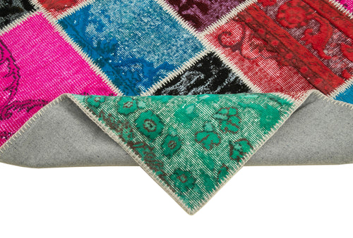 Kırk Yama Mavi Patchwork Pamuk Yün El Dokuma Halısı 179x243 Agacan