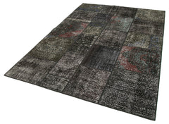 Kırk Yama Siyah Patchwork Pamuk Yün El Dokuma Halısı 173x243 Agacan