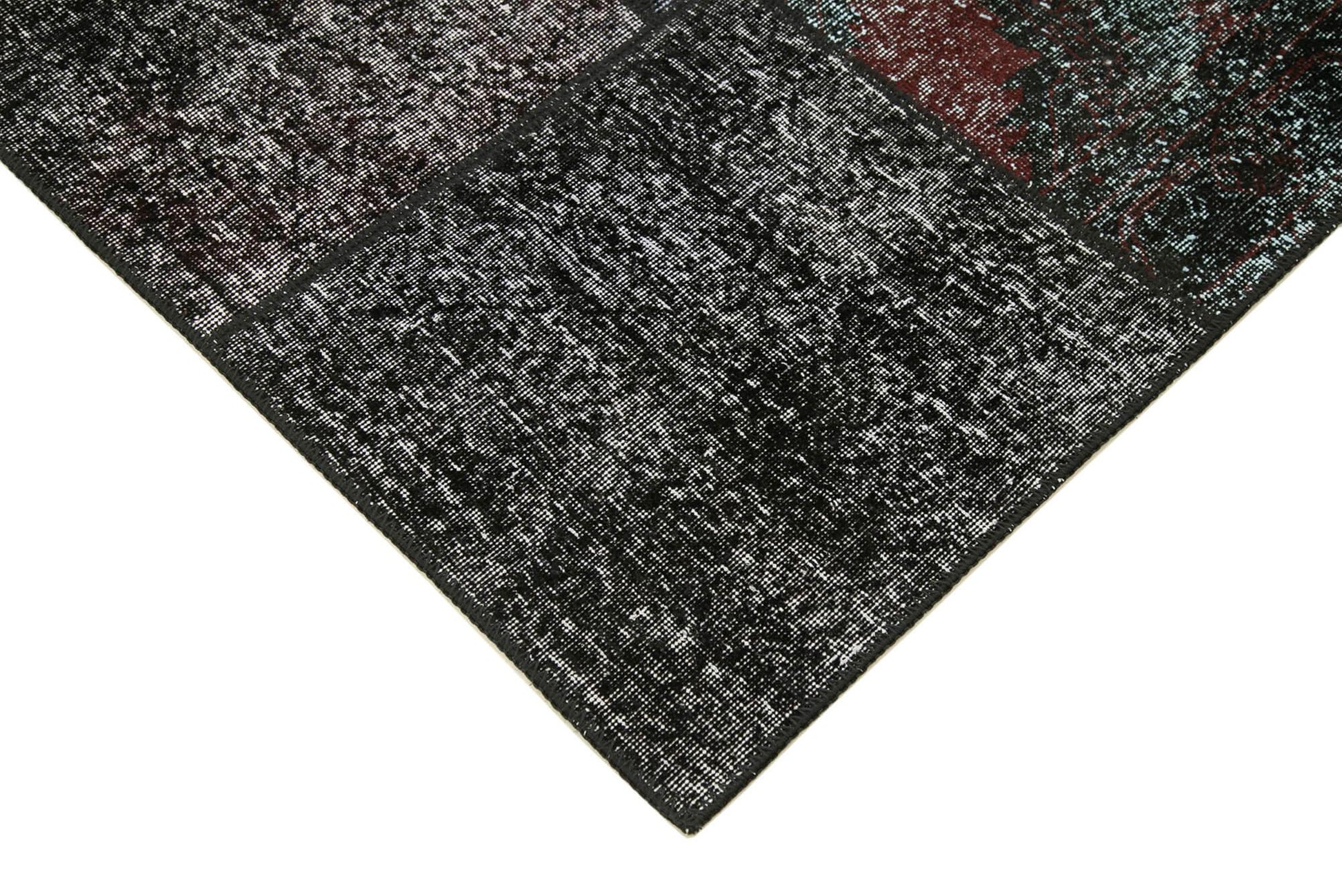 Kırk Yama Siyah Patchwork Pamuk Yün El Dokuma Halısı 173x243 Agacan