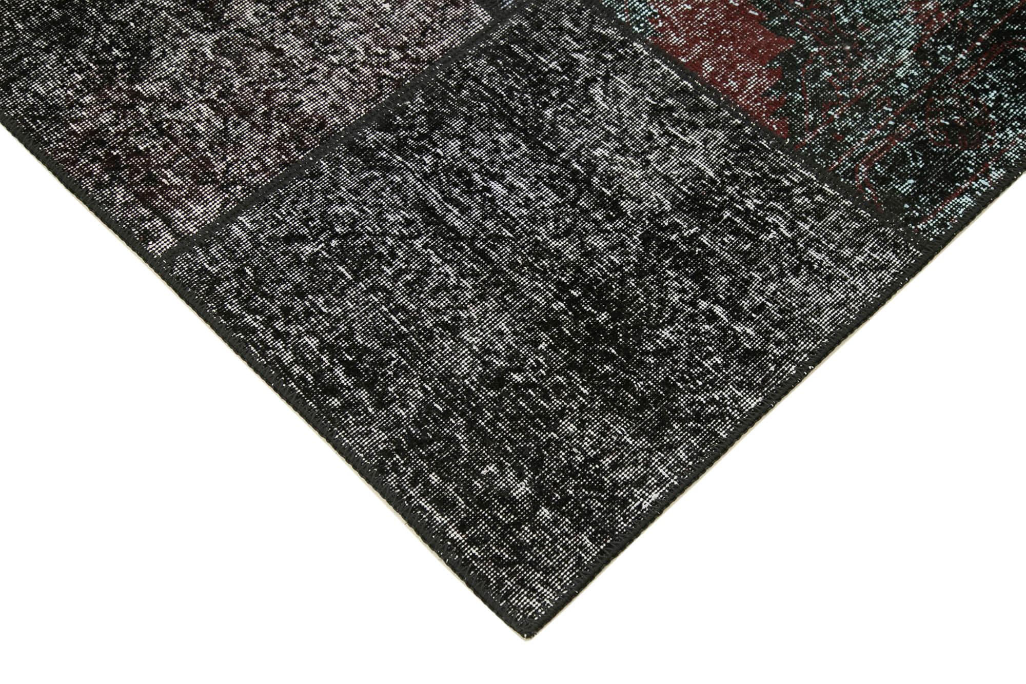 Kırk Yama Siyah Patchwork Pamuk Yün El Dokuma Halısı 173x243 Agacan