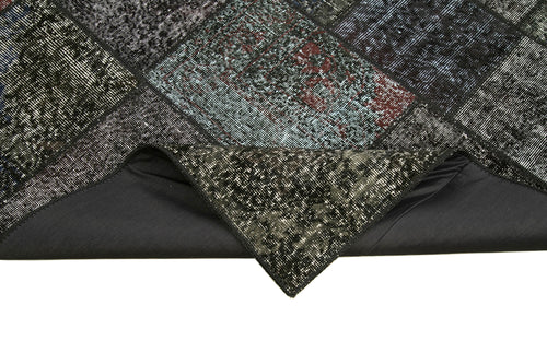 Kırk Yama Siyah Patchwork Pamuk Yün El Dokuma Halısı 173x243 Agacan
