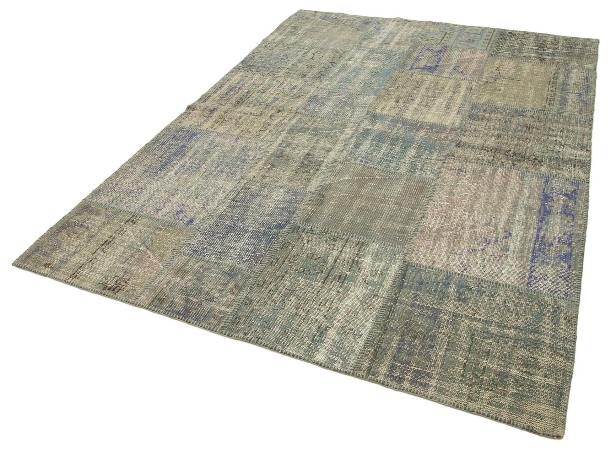 Kırk Yama Gri Patchwork Pamuk Yün El Dokuma Halısı 175x242 Agacan