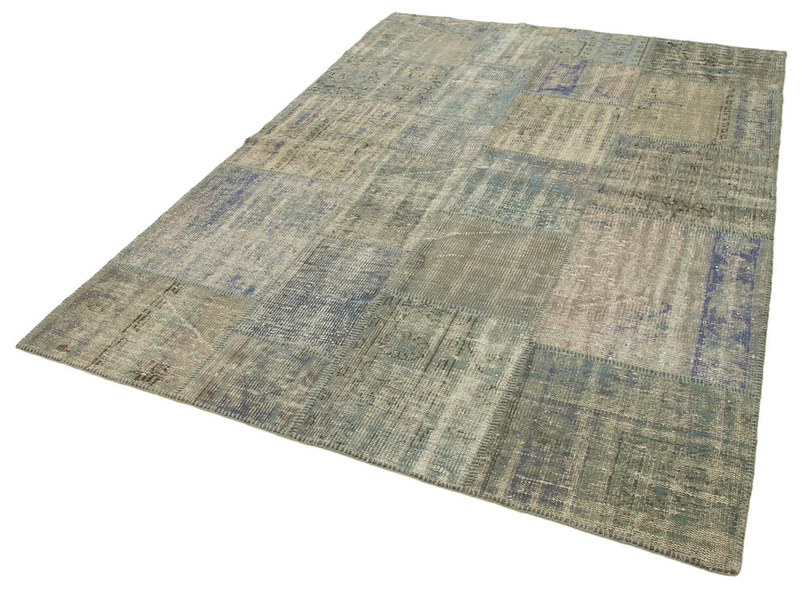 Kırk Yama Gri Patchwork Pamuk Yün El Dokuma Halısı 175x242 Agacan