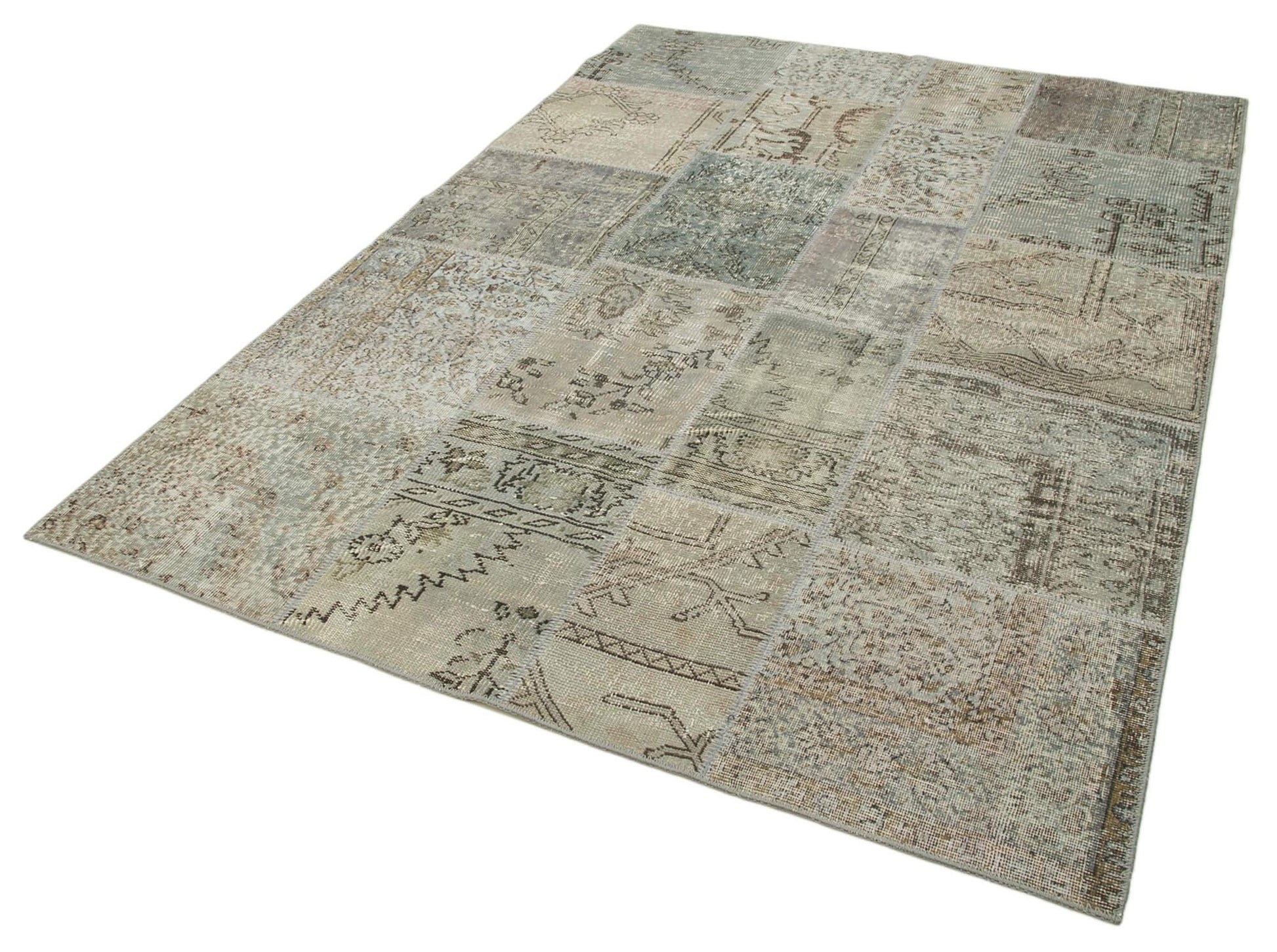 Kırk Yama Gri Patchwork Pamuk Yün El Dokuma Halısı 170x240 Agacan