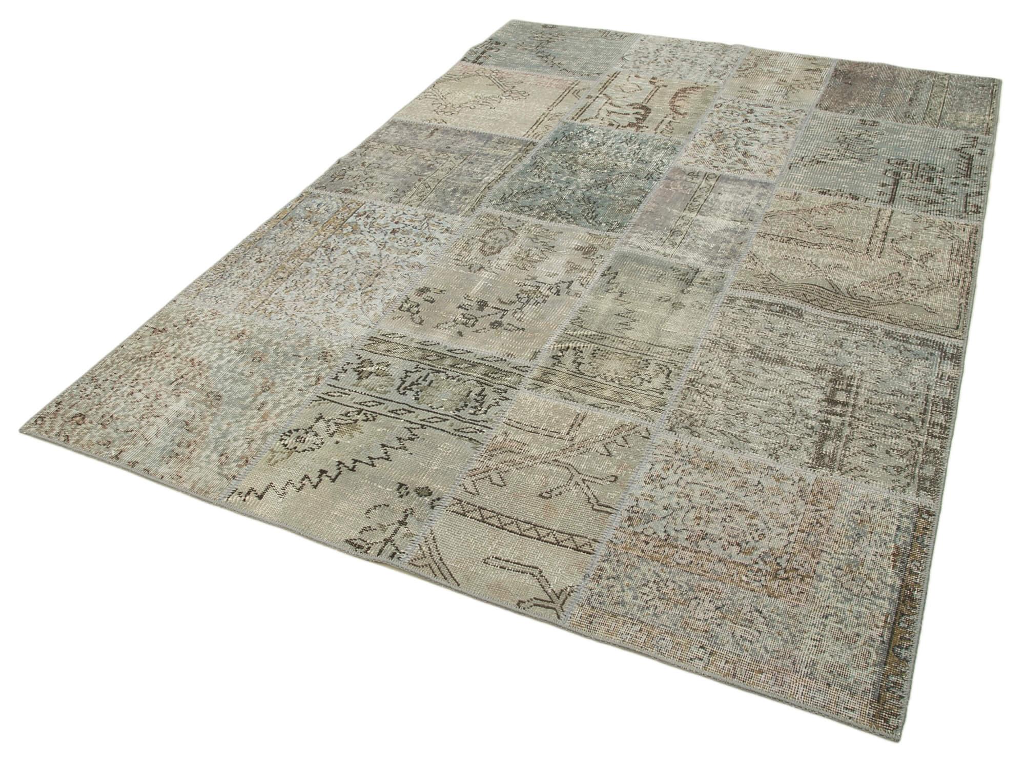 Kırk Yama Gri Patchwork Pamuk Yün El Dokuma Halısı 170x240 Agacan