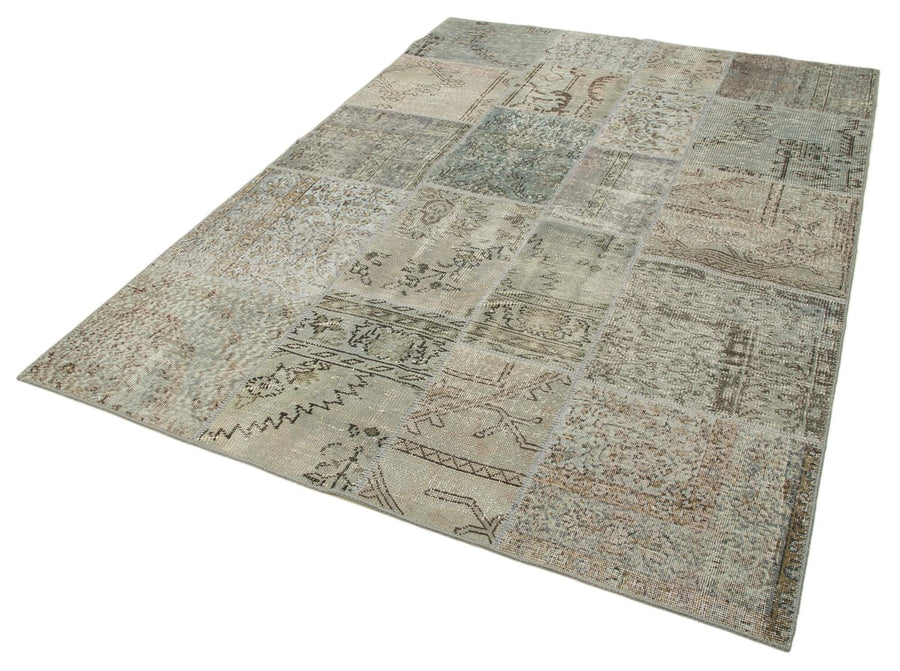 Kırk Yama Gri Patchwork Pamuk Yün El Dokuma Halısı 170x240 Agacan